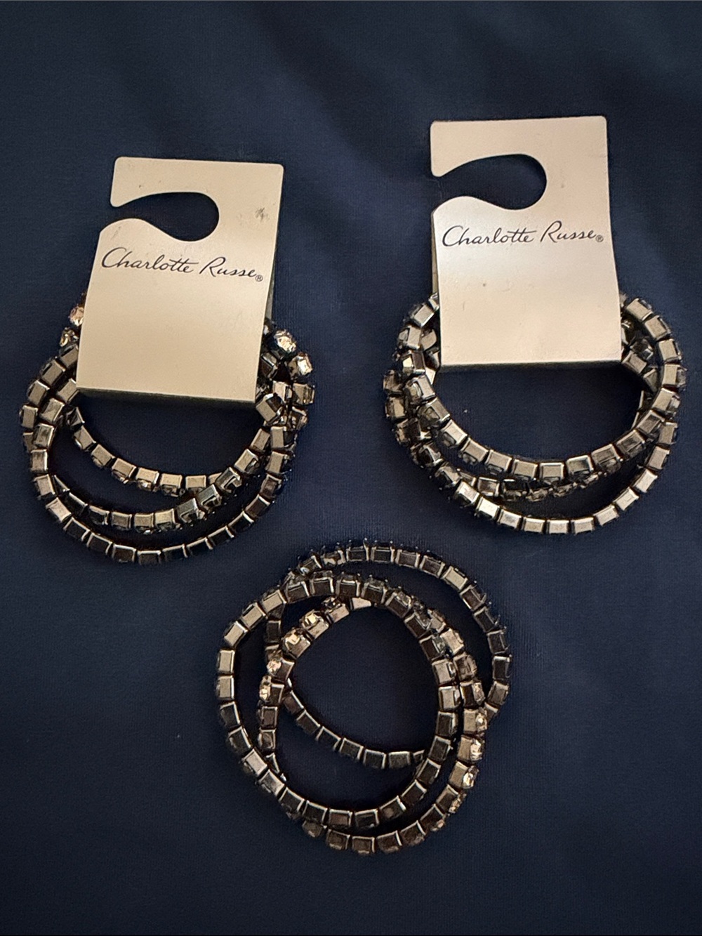 NWT Y2K Charlotte Russe Gunmetal Gemstones Stretch Bracelet Sets